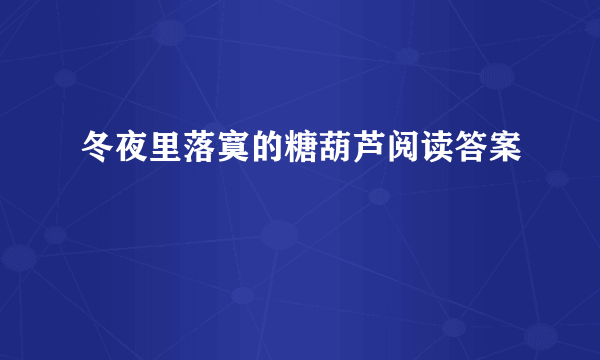 冬夜里落寞的糖葫芦阅读答案