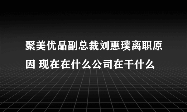 聚美优品副总裁刘惠璞离职原因 现在在什么公司在干什么