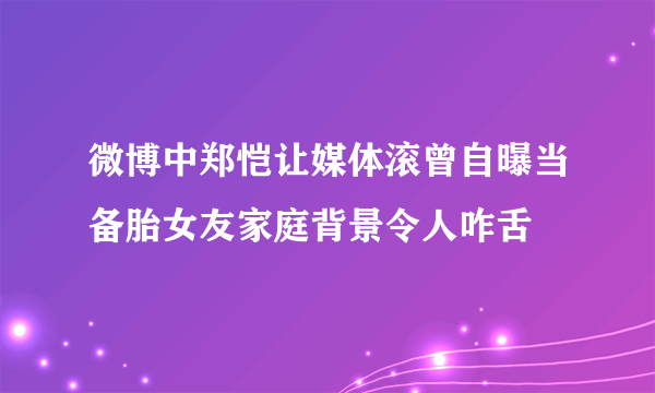 微博中郑恺让媒体滚曾自曝当备胎女友家庭背景令人咋舌