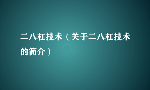 二八杠技术（关于二八杠技术的简介）