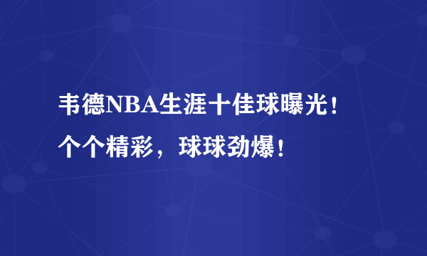 韦德NBA生涯十佳球曝光！个个精彩，球球劲爆！