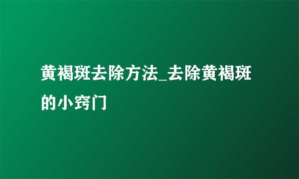 黄褐斑去除方法_去除黄褐斑的小窍门