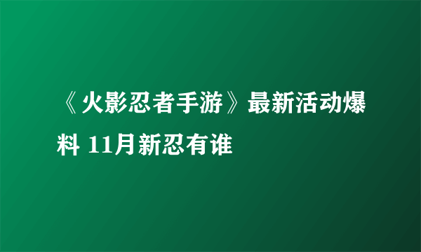 《火影忍者手游》最新活动爆料 11月新忍有谁