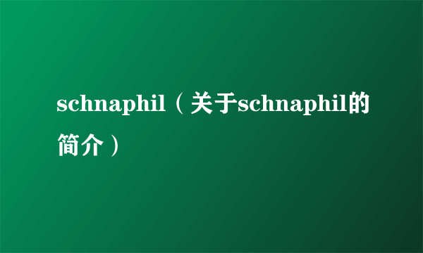 schnaphil（关于schnaphil的简介）