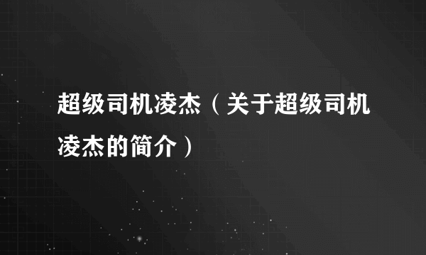 超级司机凌杰（关于超级司机凌杰的简介）