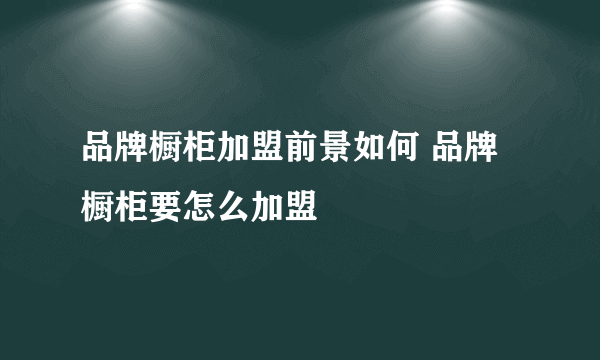 品牌橱柜加盟前景如何 品牌橱柜要怎么加盟