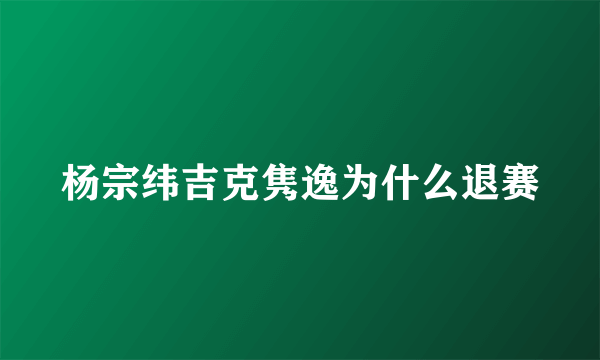 杨宗纬吉克隽逸为什么退赛