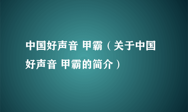 中国好声音 甲霸（关于中国好声音 甲霸的简介）