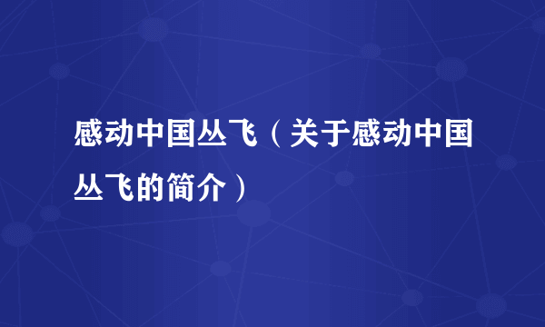 感动中国丛飞（关于感动中国丛飞的简介）