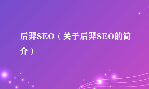 后羿SEO（关于后羿SEO的简介）