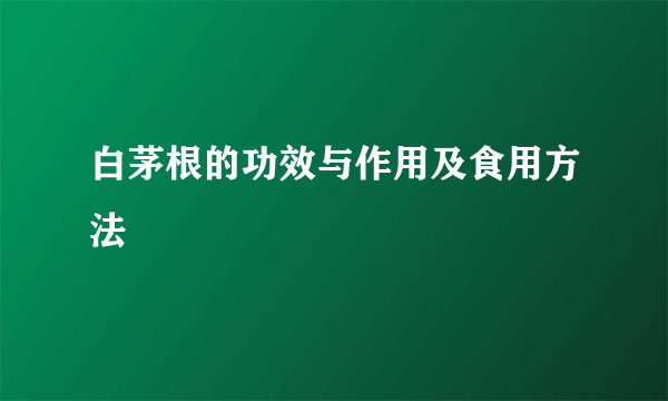 白茅根的功效与作用及食用方法