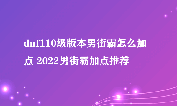 dnf110级版本男街霸怎么加点 2022男街霸加点推荐