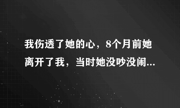 我伤透了她的心，8个月前她离开了我，当时她没吵没闹，什么也没骂我