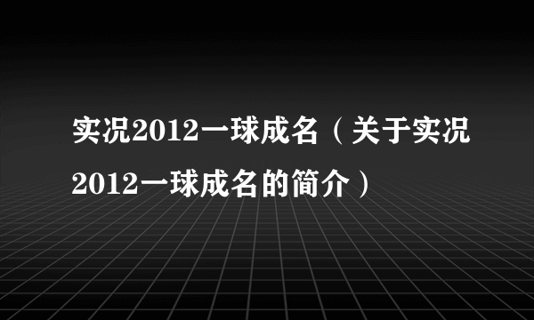 实况2012一球成名（关于实况2012一球成名的简介）