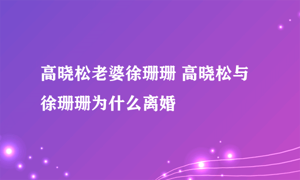 高晓松老婆徐珊珊 高晓松与徐珊珊为什么离婚