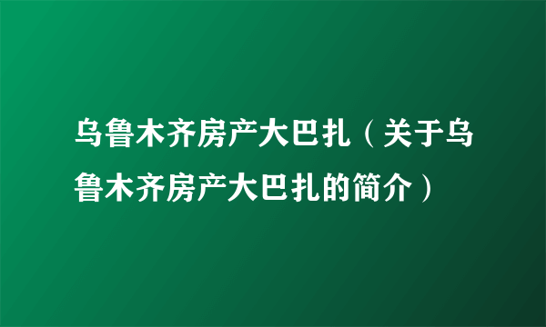 乌鲁木齐房产大巴扎（关于乌鲁木齐房产大巴扎的简介）