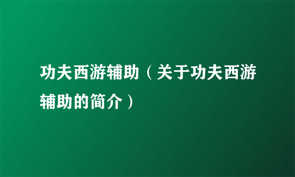 功夫西游辅助（关于功夫西游辅助的简介）