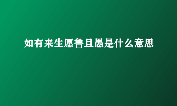 如有来生愿鲁且愚是什么意思