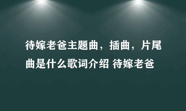 待嫁老爸主题曲，插曲，片尾曲是什么歌词介绍 待嫁老爸