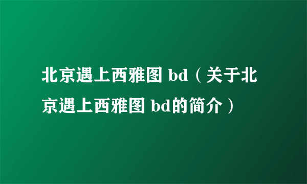 北京遇上西雅图 bd（关于北京遇上西雅图 bd的简介）