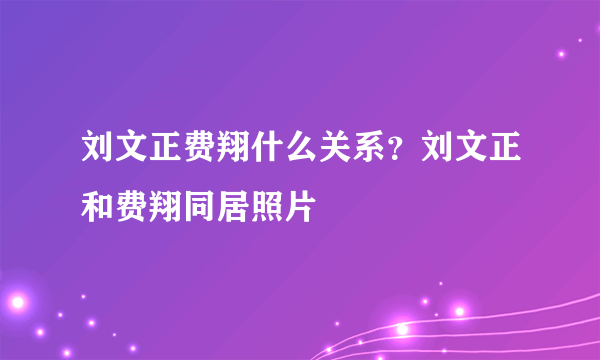 刘文正费翔什么关系？刘文正和费翔同居照片