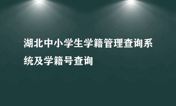 湖北中小学生学籍管理查询系统及学籍号查询