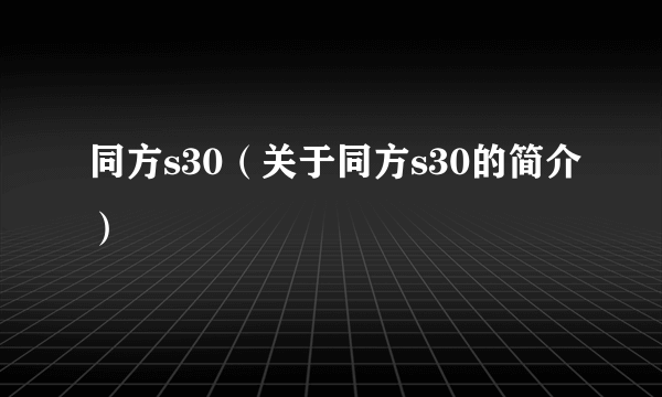 同方s30（关于同方s30的简介）