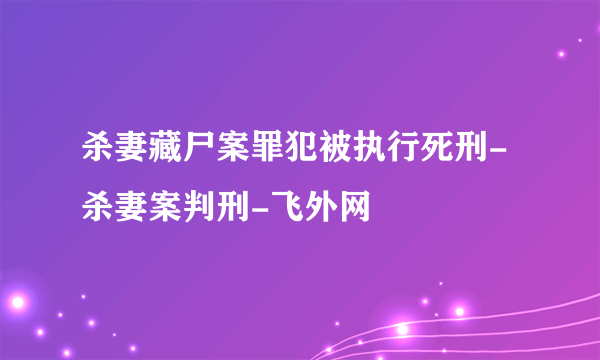 杀妻藏尸案罪犯被执行死刑-杀妻案判刑-飞外网