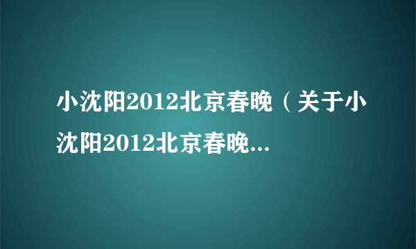 小沈阳2012北京春晚（关于小沈阳2012北京春晚的简介）