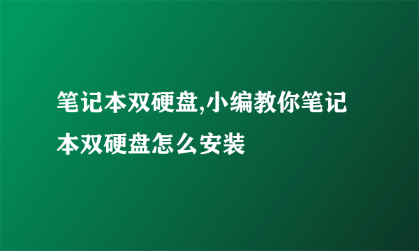 笔记本双硬盘,小编教你笔记本双硬盘怎么安装