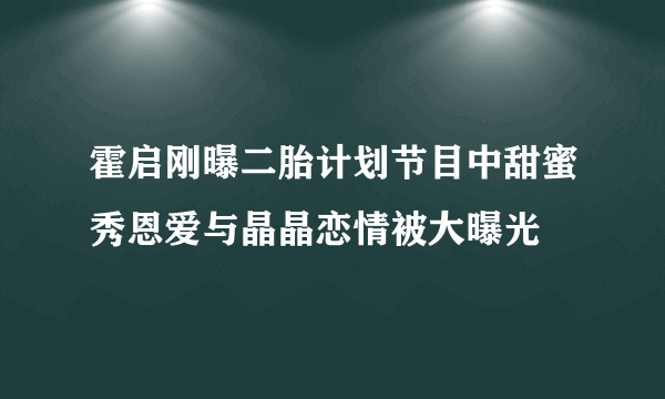 霍启刚曝二胎计划节目中甜蜜秀恩爱与晶晶恋情被大曝光