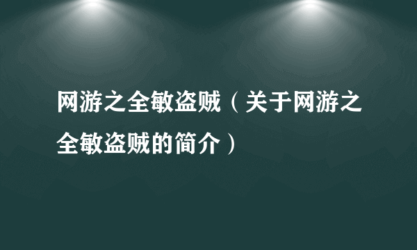 网游之全敏盗贼（关于网游之全敏盗贼的简介）