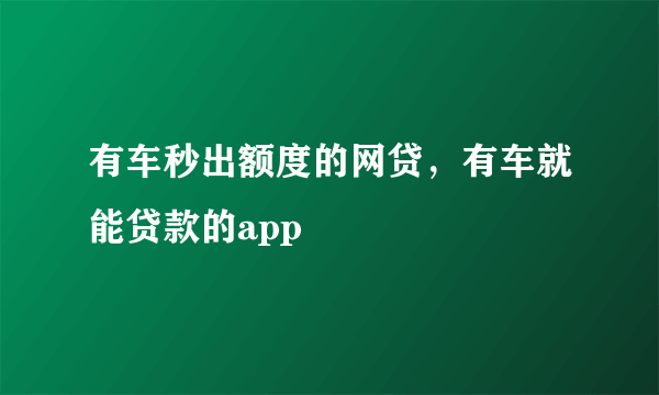 有车秒出额度的网贷，有车就能贷款的app