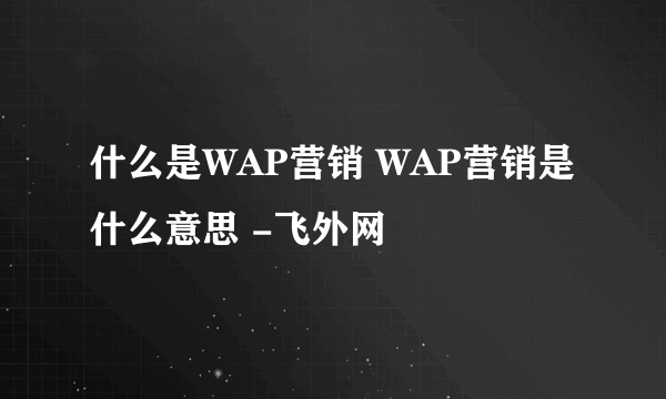 什么是WAP营销 WAP营销是什么意思 -飞外网