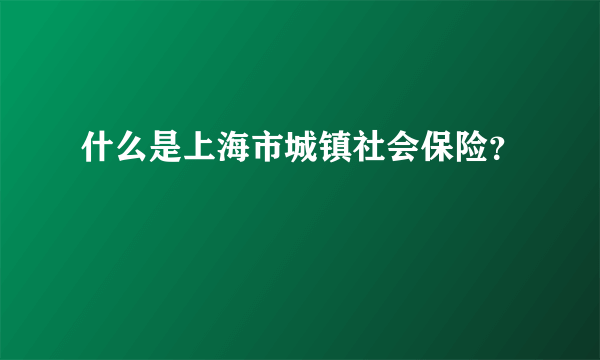 什么是上海市城镇社会保险？