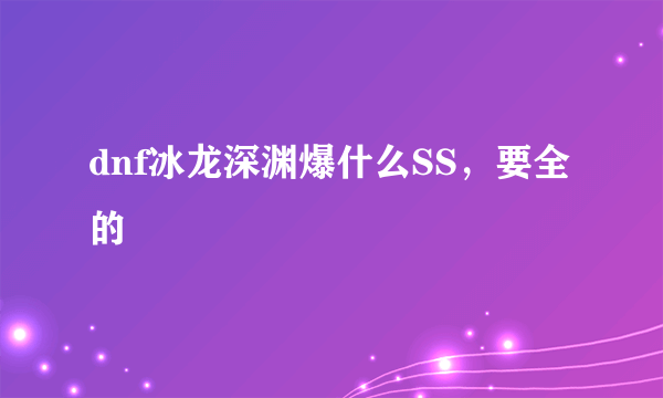 dnf冰龙深渊爆什么SS，要全的