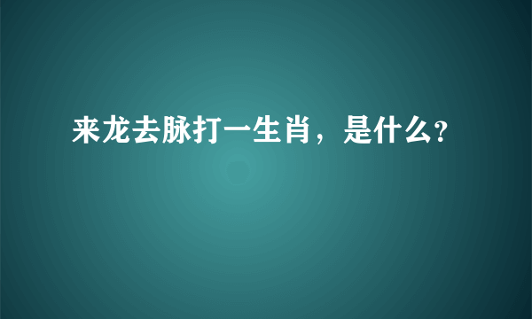 来龙去脉打一生肖，是什么？