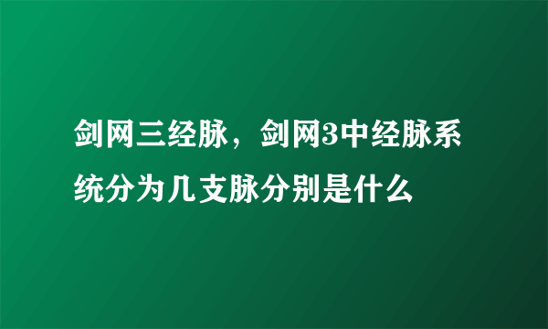 剑网三经脉，剑网3中经脉系统分为几支脉分别是什么