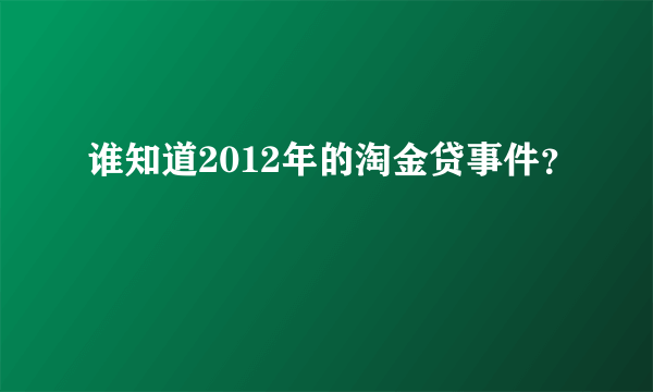 谁知道2012年的淘金贷事件？