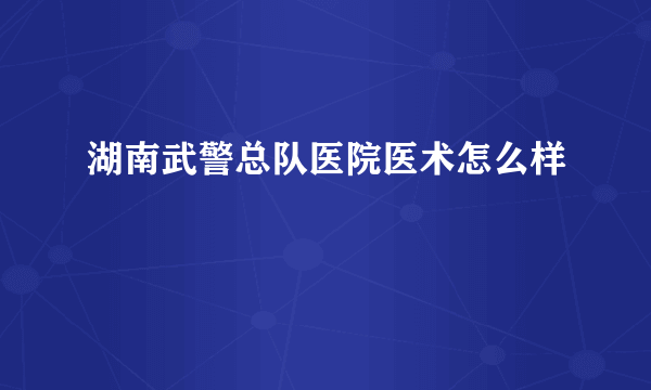 湖南武警总队医院医术怎么样