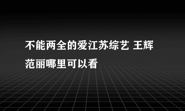 不能两全的爱江苏综艺 王辉 范丽哪里可以看