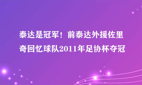 泰达是冠军！前泰达外援佐里奇回忆球队2011年足协杯夺冠