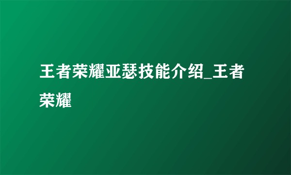 王者荣耀亚瑟技能介绍_王者荣耀