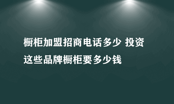 橱柜加盟招商电话多少 投资这些品牌橱柜要多少钱