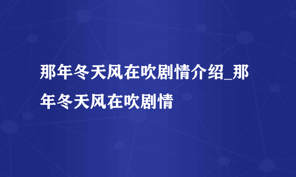 那年冬天风在吹剧情介绍_那年冬天风在吹剧情