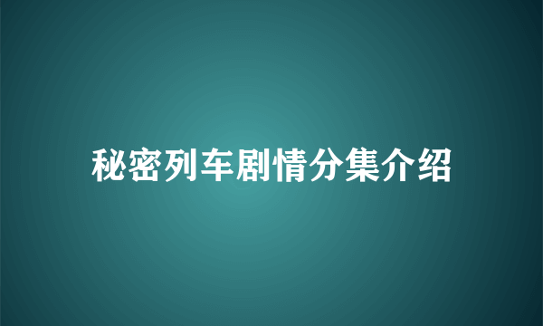 秘密列车剧情分集介绍