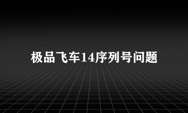 极品飞车14序列号问题