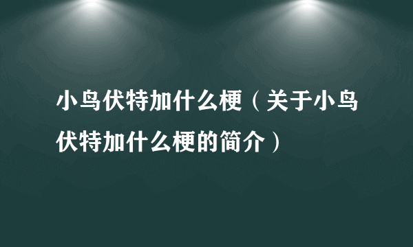 小鸟伏特加什么梗（关于小鸟伏特加什么梗的简介）