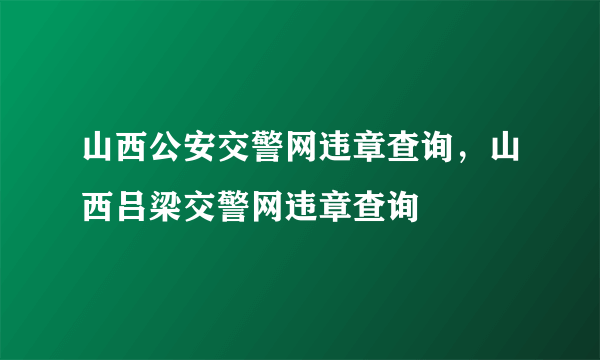 山西公安交警网违章查询，山西吕梁交警网违章查询