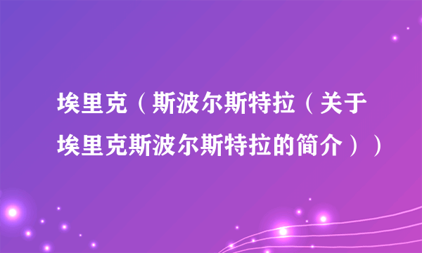 埃里克（斯波尔斯特拉（关于埃里克斯波尔斯特拉的简介））